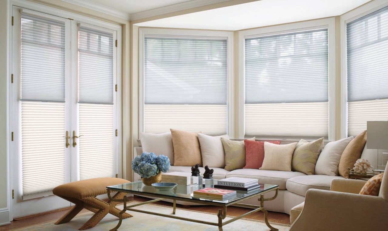 Hunter Douglas bay window shades in a home near Silver Springs, MD