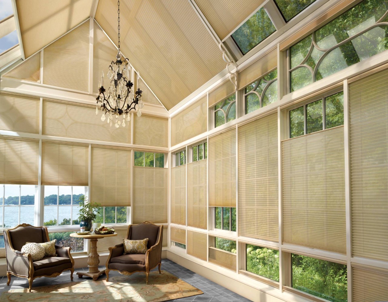 Hunter Douglas skylight shades in a sunroom near Silver Springs, MD