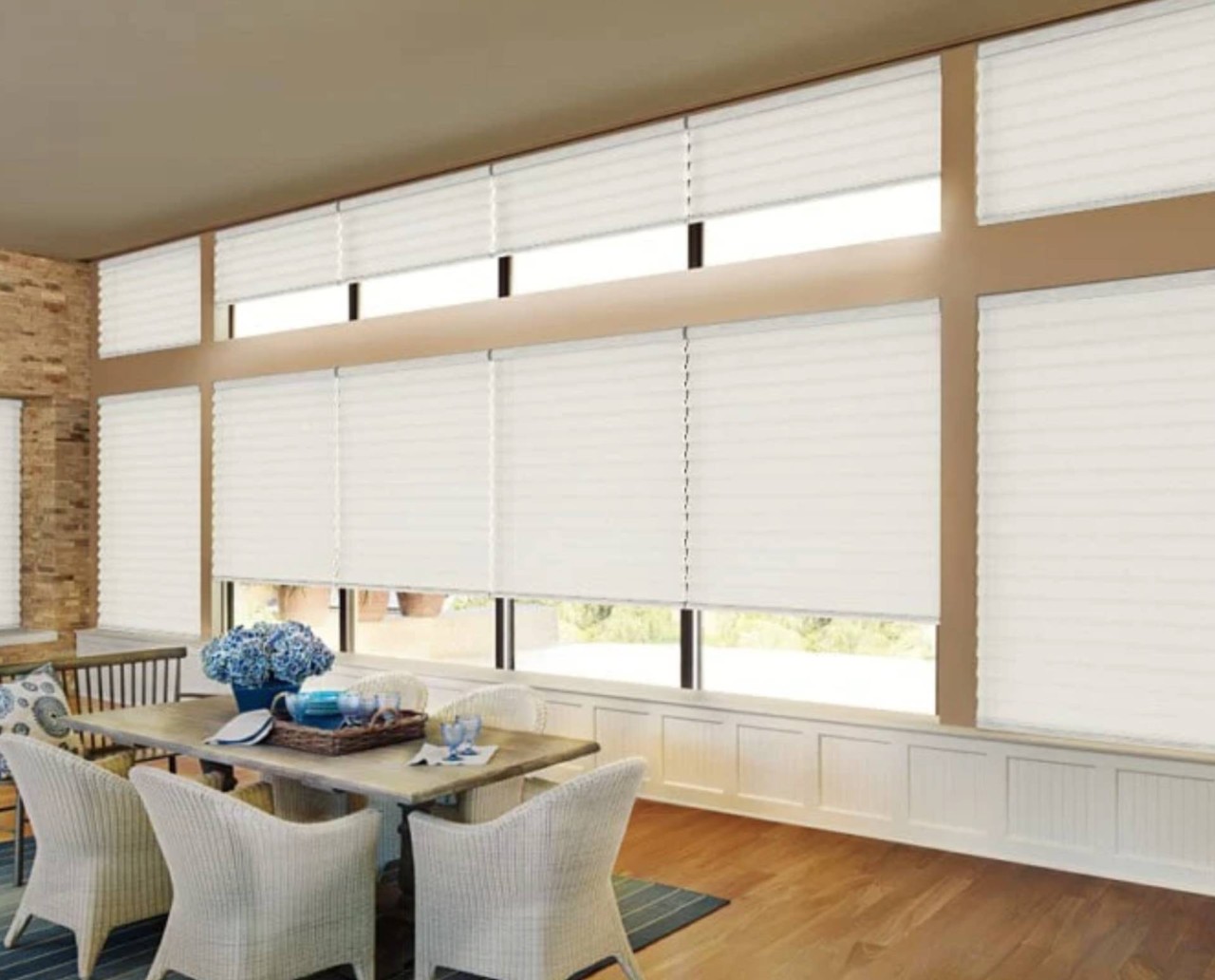 Hunter Douglas Vignette® Modern Roman Shades in a dining room at Kugler’s Home Fashions near Silver Spring, MD